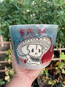 Large Wine and Rain Skull Planter