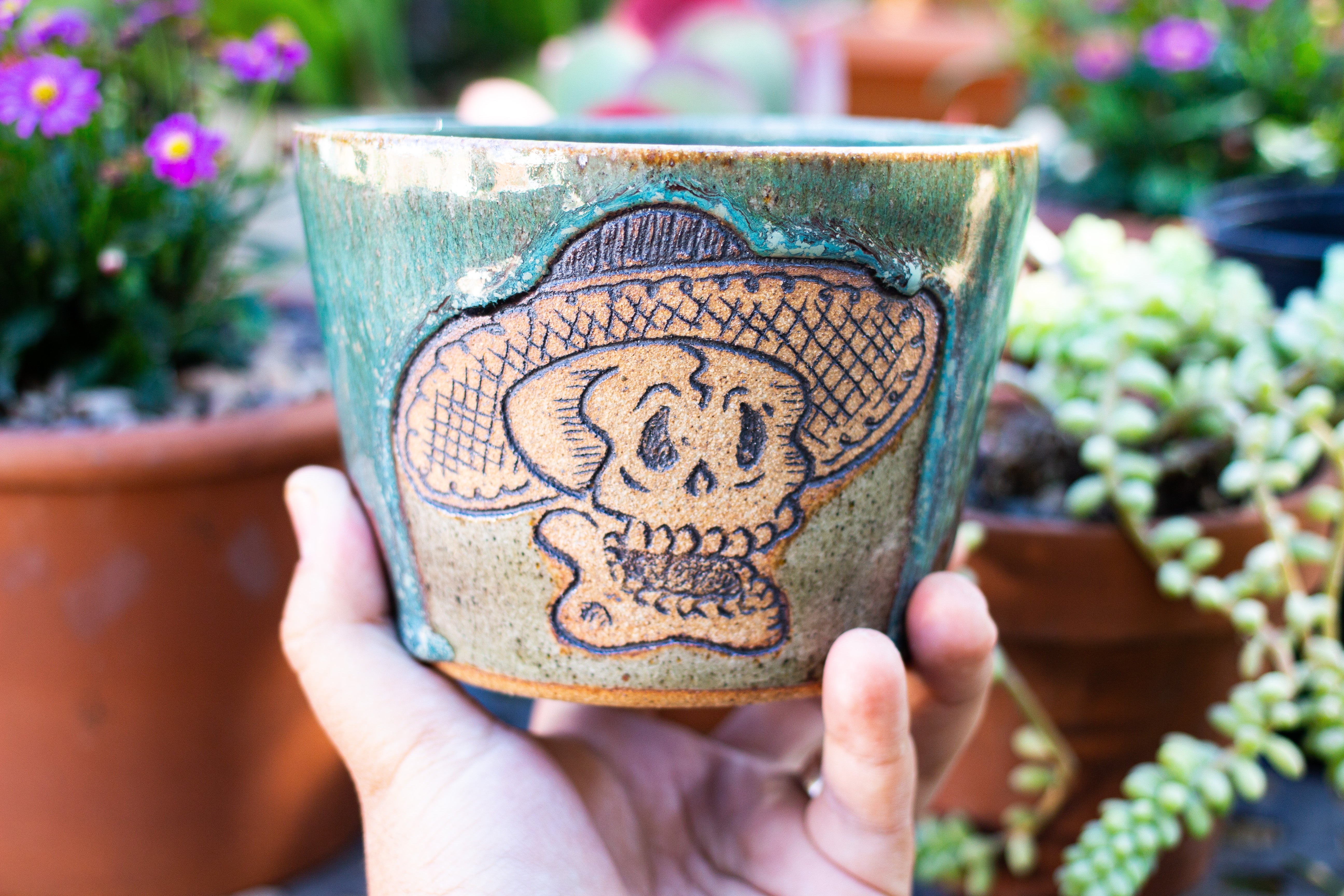 Large Rain and Wine Skull Planter